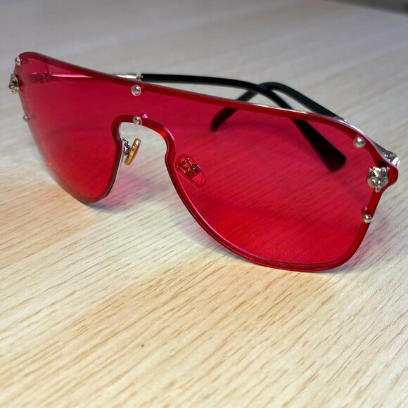 Futuristic Shield Sunglasses with Bold Red-Tinted Lens - Picture 1 of 7